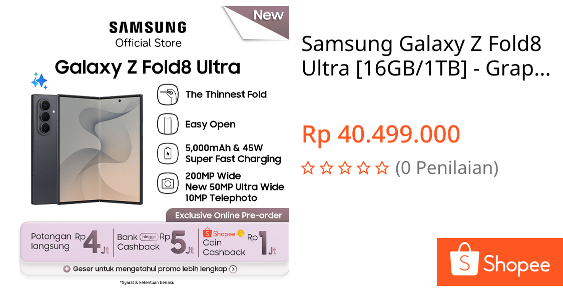 Jual Samsung Galaxy Z Fold8 Ultra [16GB/1TB] - Graphite | Hp AI | 5000mAh | Desain Lebih Tipis | Shopee Indonesia