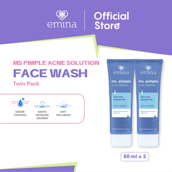 Emina Ms. Pimple Acne Solution Face Wash 50 mL Twin Pack - Paket Perawatan Sabun Muka Solusi Atasi Jerawat