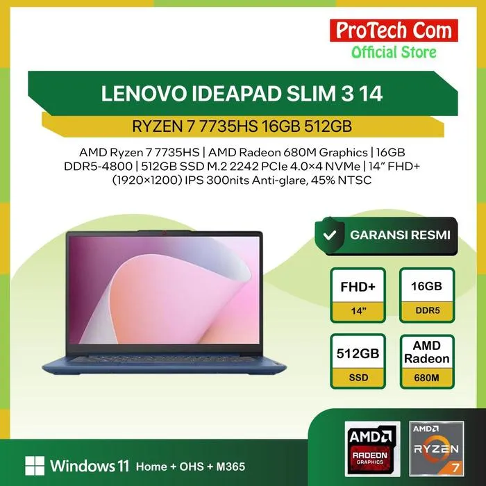 DISKON LENOVO IDEAPAD SLIM 3 14 RYZEN 7 7735HS 16GB 512GB W11+OHS+M365B 14.0WUXGA IPS - CAMPAIGN | Lazada Indonesia
