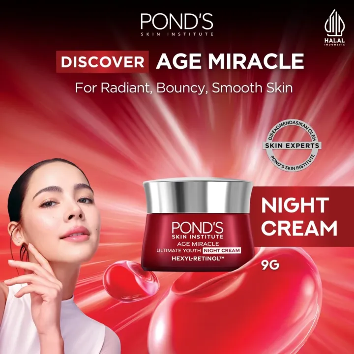 Ponds Age Miracle Hexyl Retinol Niacinamide Night Cream 9gr - Mencerahkan Kulit dalam 7 hari dengan 10x kekuatan Anti Aging Terbaik | Lazada Indonesia