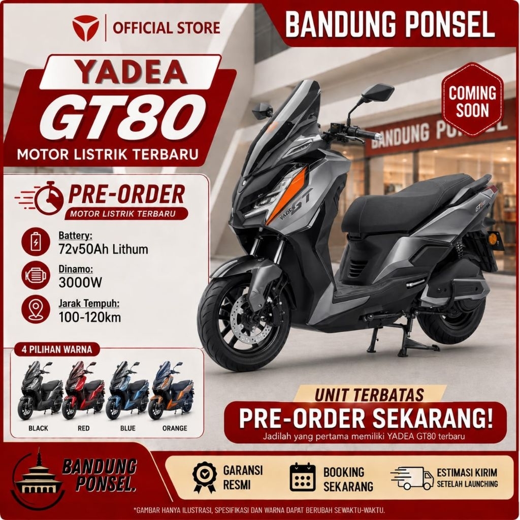 Jual YADEA GT80 Motor Listrik 3000W Lithium 72V50Ah 100-120KM | Pre Order Resmi | Shopee Indonesia