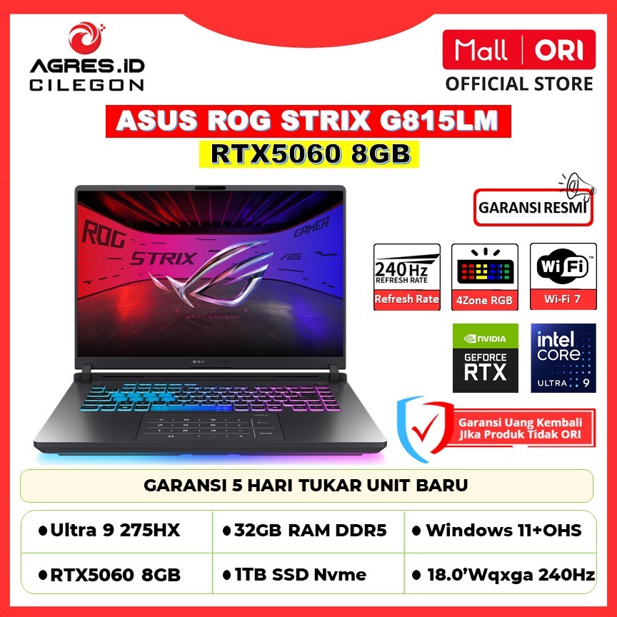 Jual Asus ROG STRIX G18 G815LM | Intel Ultra 9 275HX | RTX5060 8GB | 32GB 1TB SSD | 18.0-inch WQXGA 240Hz | Windows 11 Home + OHS | Shopee Indonesia