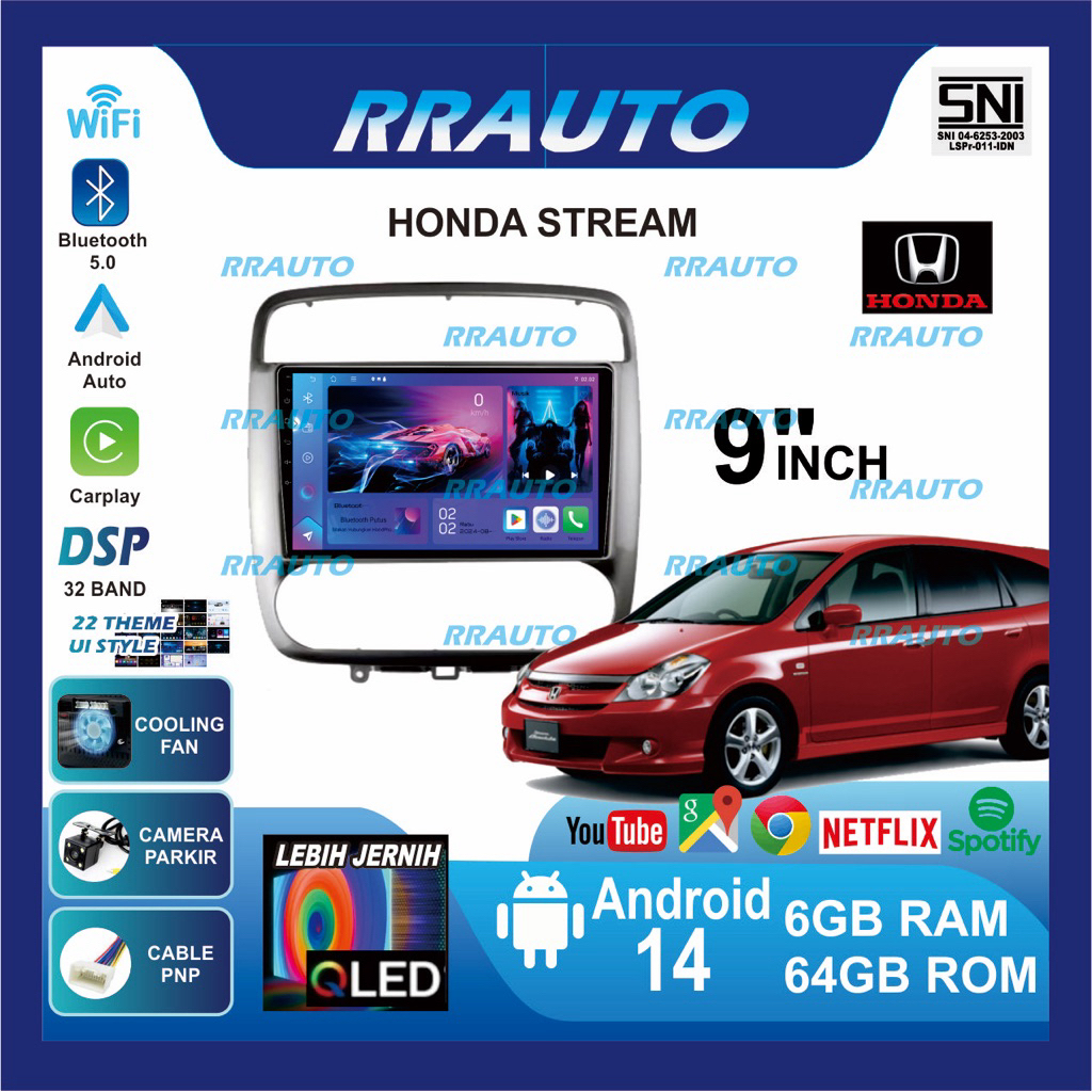 Jual Honda Stream | RAM 6+64gb ROM,Head Unit Android OS13,QLED,Wifi,BT,Apple Carplay,Android Auto,32band DSP(bonus AHD Cam&Socket PNP) | Shopee Indonesia