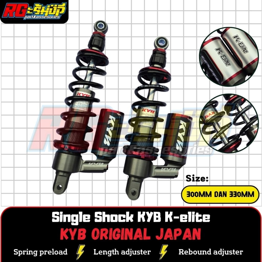 Jual Single Shock Shockbreker KYB Kayaba K-Elite 300mm 330mm Mio Fino Soul Beat Scoopy Vario 125 150 160 Stylo Original Japan | Shopee Indonesia