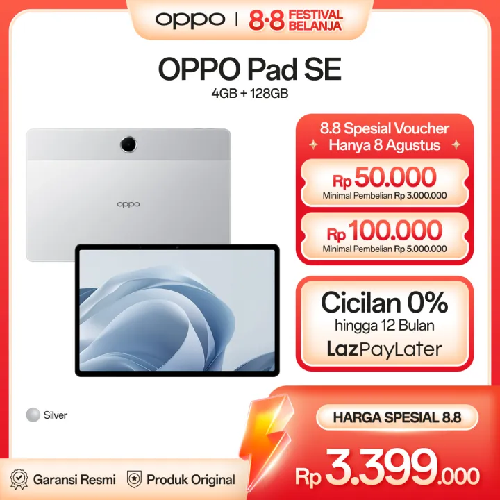 OPPO Pad SE 4GB/128GB [9340mAh Long-Lasting Battery, lmmersive Eye-Care Display & Google Gemini, Personalized Kids Mode] | Lazada Indonesia