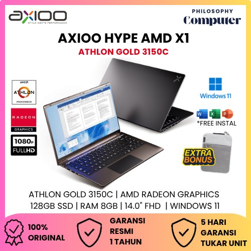 Jual Laptop Axioo Hype AMD X1 Athlon Gold RAM 16GB SSD 512GB Windows 11+Office Home 14.0" Inch Full HD | Shopee Indonesia