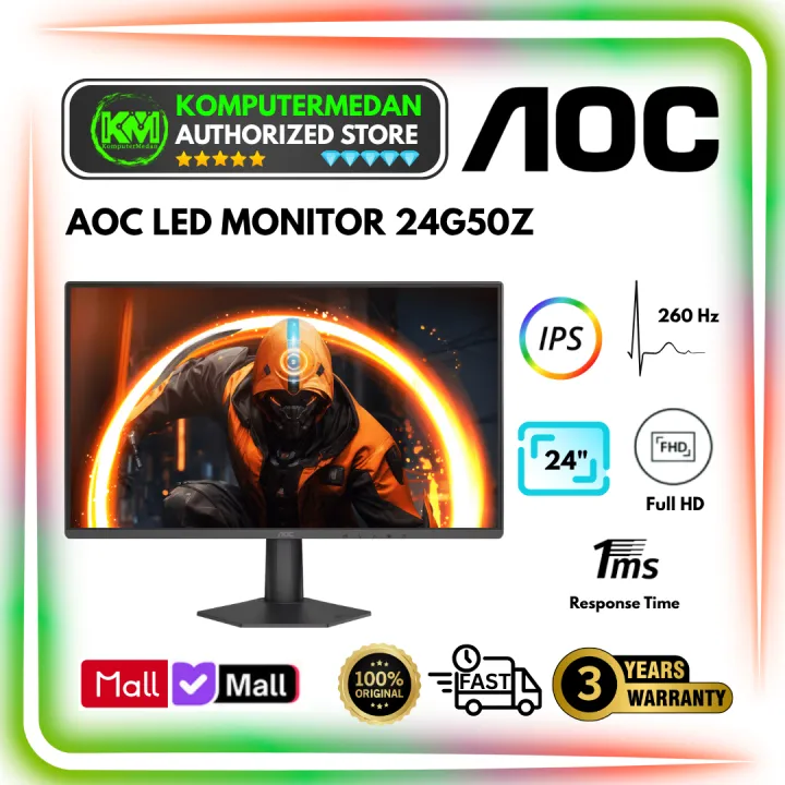 Monitor LED AOC 24G50Z 24" FHD IPS FHD 1080p 240Hz OC 260Hz 1ms | Lazada Indonesia