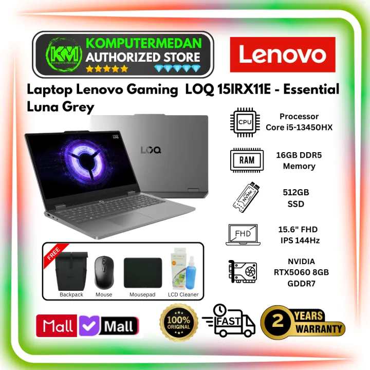 Laptop LENOVO LOQ 15IRX11 - Essential GeForce RTX 5060 8GB GDDR7 Core i5 13450HX RAM 16GB DDR5 512GB SSD 15,6 FHD IPS 144 Hz Backlight Win11 + OHS | Lazada Indonesia