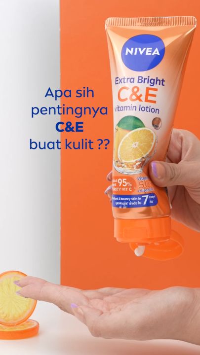 NIVEA Body Lotion Extra Bright C&E Vitamin Lotion UV Filter 180ml - Hand body serum lotion moisturizer mencerahkan kulit kusam badan glowing brightening tone up melembabkan kering - 50x Vitamin C & E UVA UVB Filter