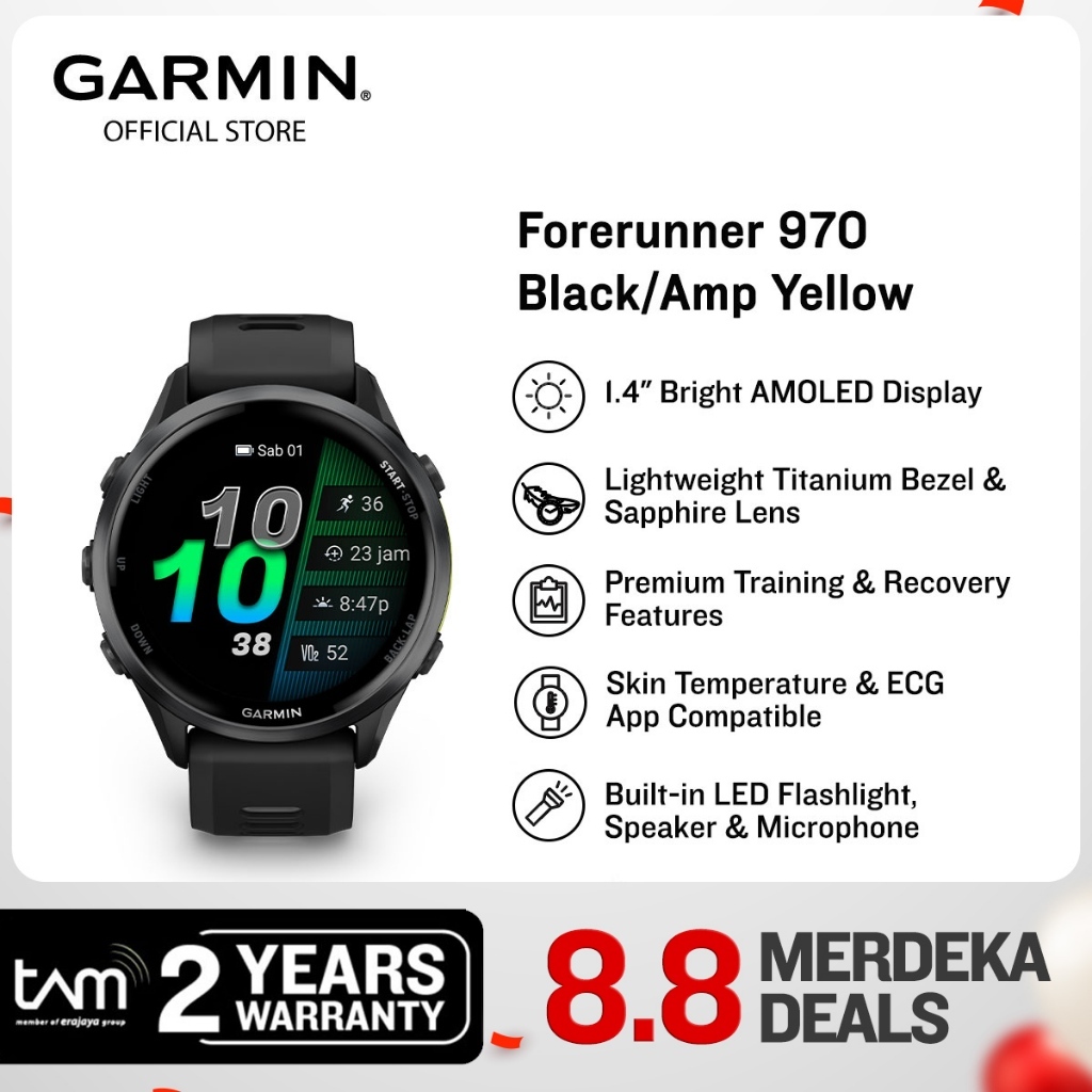 Jual Garmin Forerunner 970 - Black/Amp Yellow | Shopee Indonesia