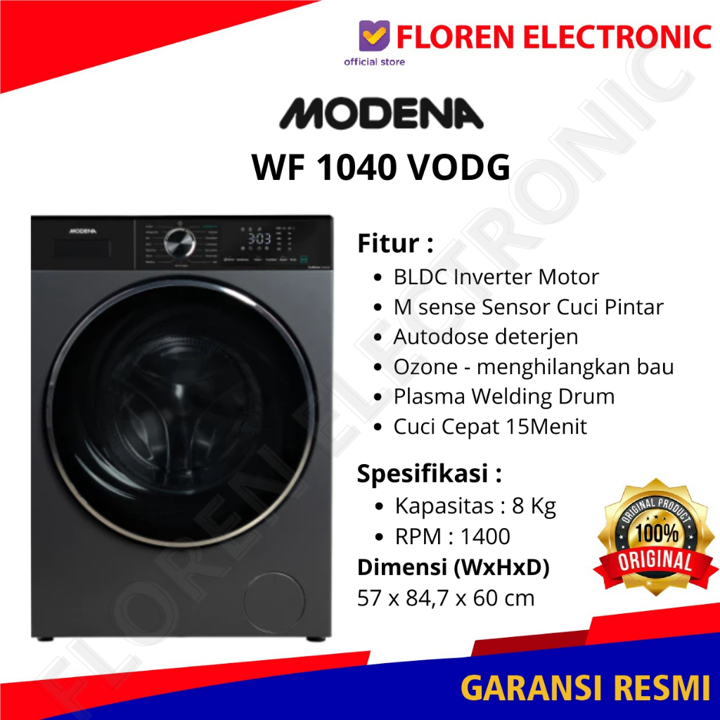 Jual Modena Mesin Cuci WF 1040 VODG 1040VODG WF1040VODG WF1040 VODG 10 kg Front load Inverter Autodose BARANG BARU DAN SEGEL MURAH GARANSI RESMI MODENA INDONESIA | Shopee Indonesia
