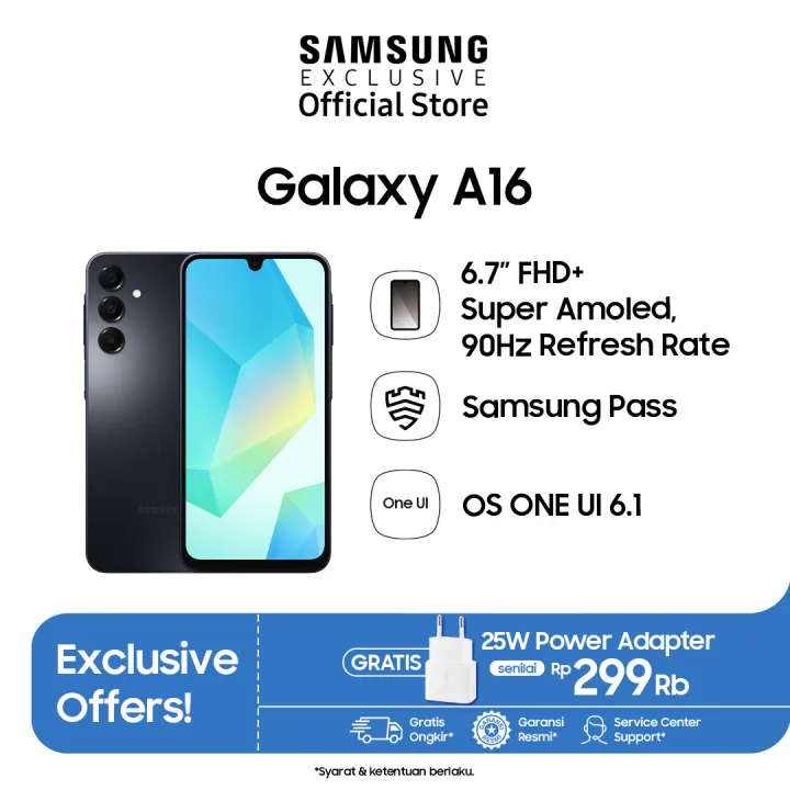 Samsung Galaxy A16 LTE 8/128GB - Black | Smartphone FHD+ | Layar AMOLED | Baterai 5.000 mAh | Lazada Indonesia