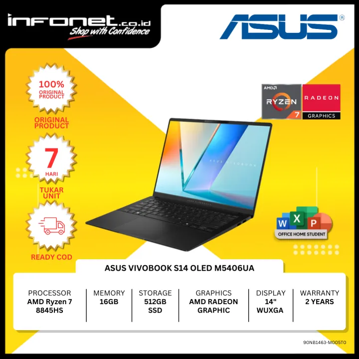 ASUS VIVOBOOK S14 OLED M5406UA RYZEN 7 8845HS 16GB 512GB 14" W11 OHS21 | Lazada Indonesia