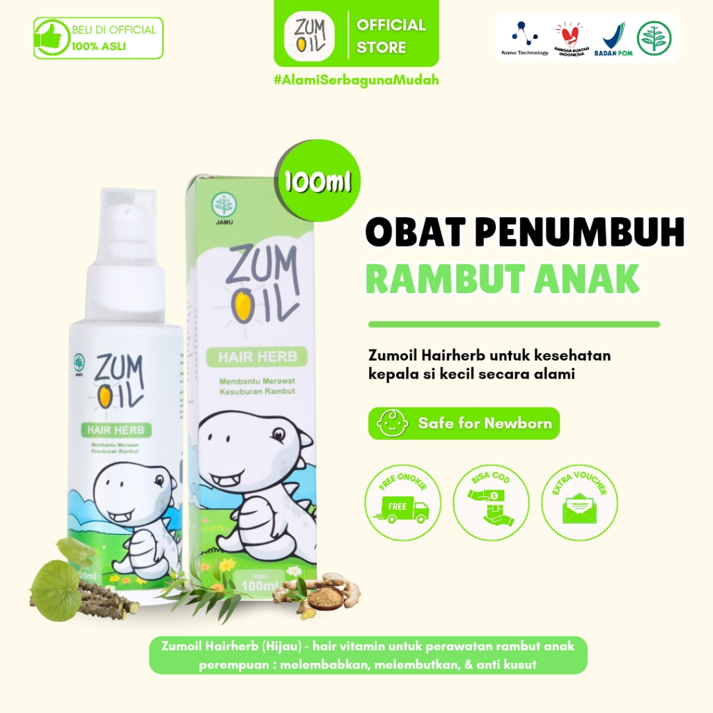 Jual Zumoil Hairherb (Hijau) - hair vitamin untuk perawatan rambut anak perempuan : melembabkan, melembutkan, & anti kusut | Shopee Indonesia
