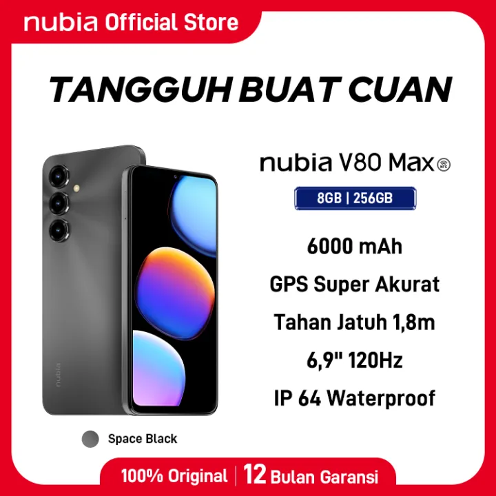 Handphone nubia V80 Max ROM 128 GB RAM 8 GB + 8 GB Smartphone Layar 6.9" HD 120Hz, Baterai 6000mAh Fast Charging GPS Turbo | Lazada Indonesia