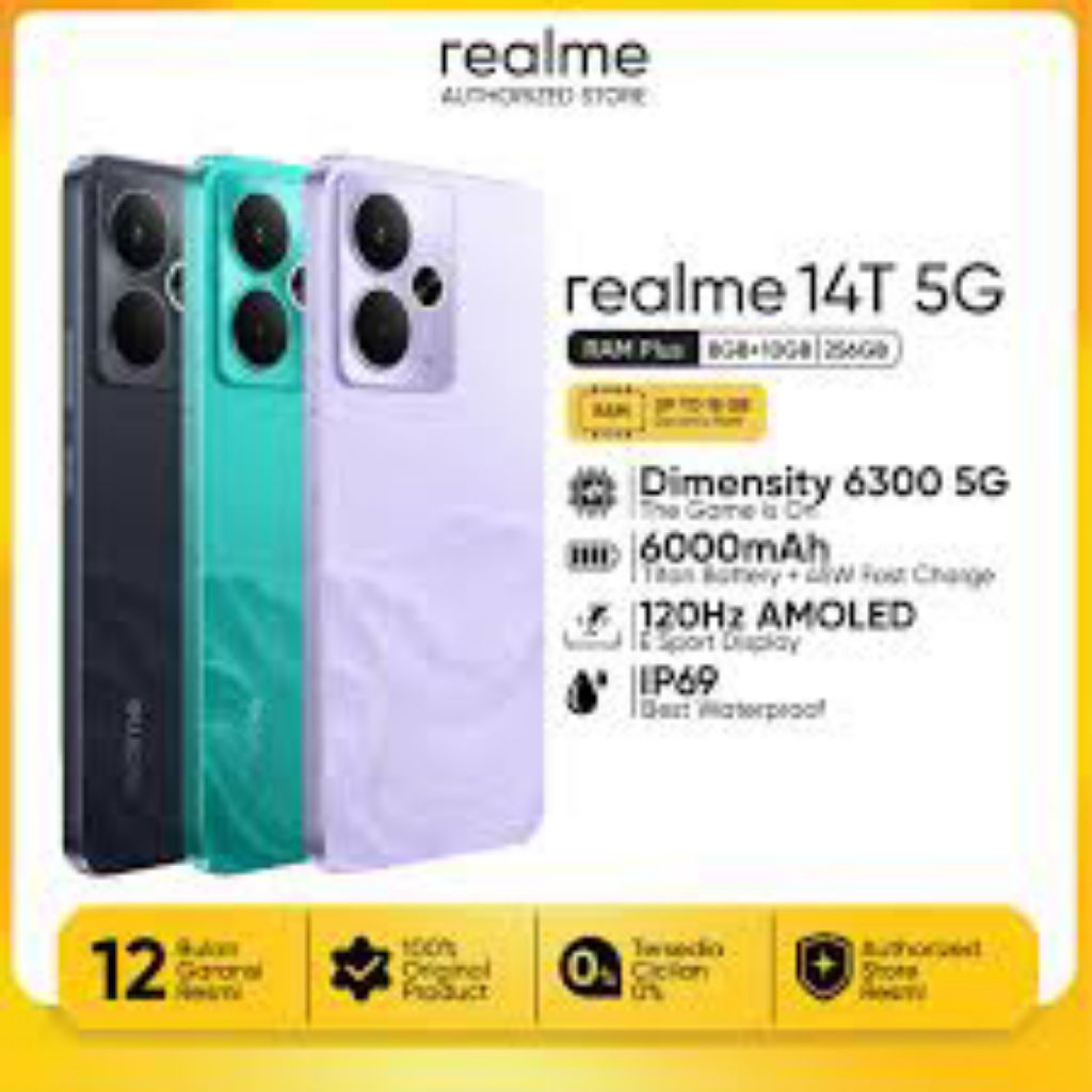 Jual Realme 14T 5G 8 256 NFC Ram 8gb 256gb new garansi resmi | Shopee Indonesia