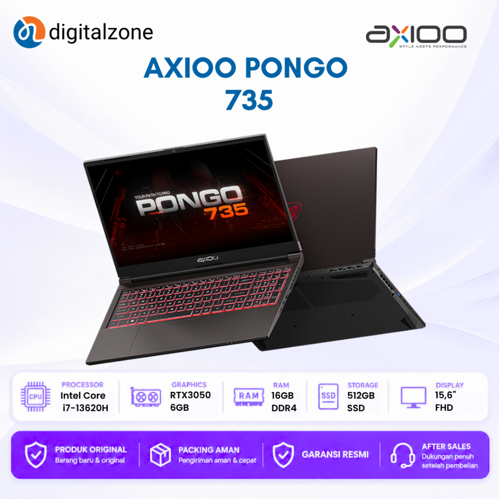 Axioo Pongo 735 - I7 13620H 16GB 512GB RTX3050 6GB DOS 15.6FHD IPS 144HZ 1Z RGB KB 3YEAR
