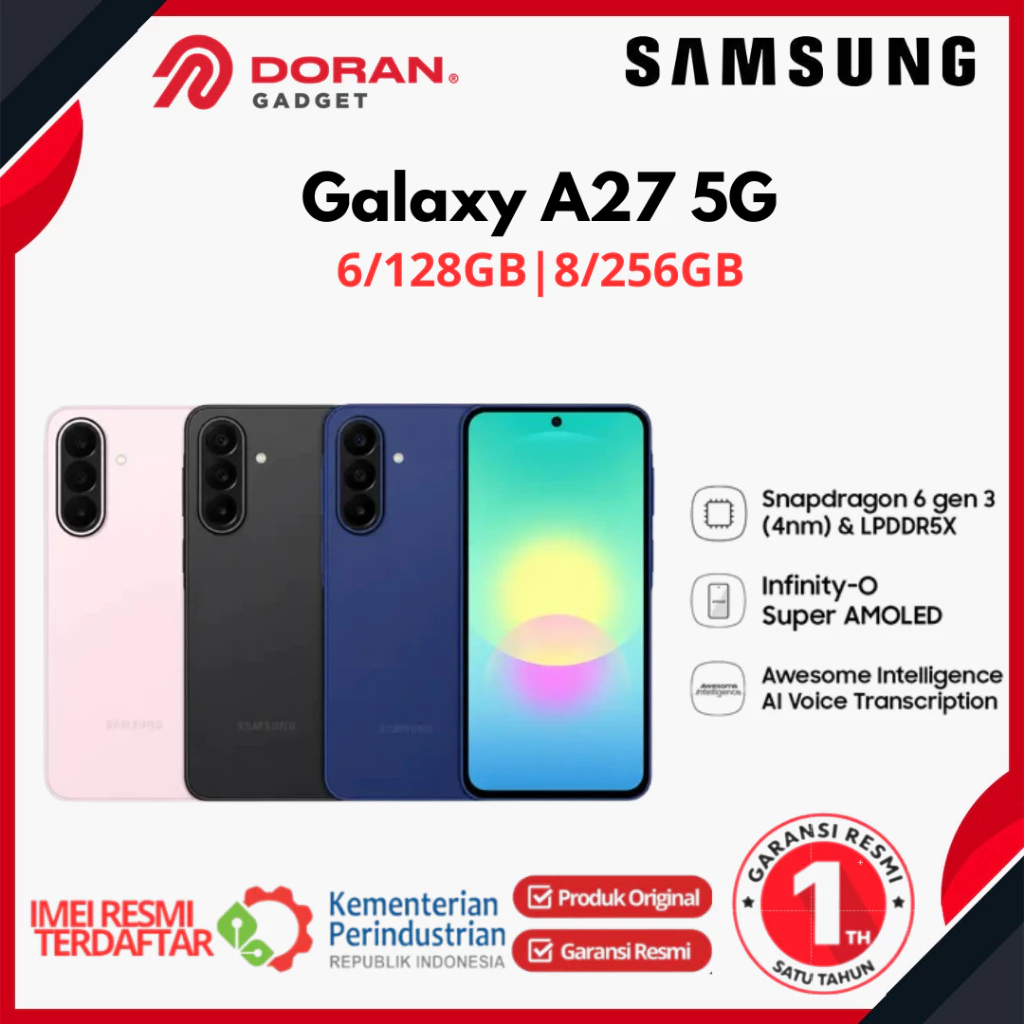 Samsung Galaxy A27 5G 8/256GB | 6/128GB Hp AI | IP64 | 5000 mAh Garansi Resmi 1 Tahun