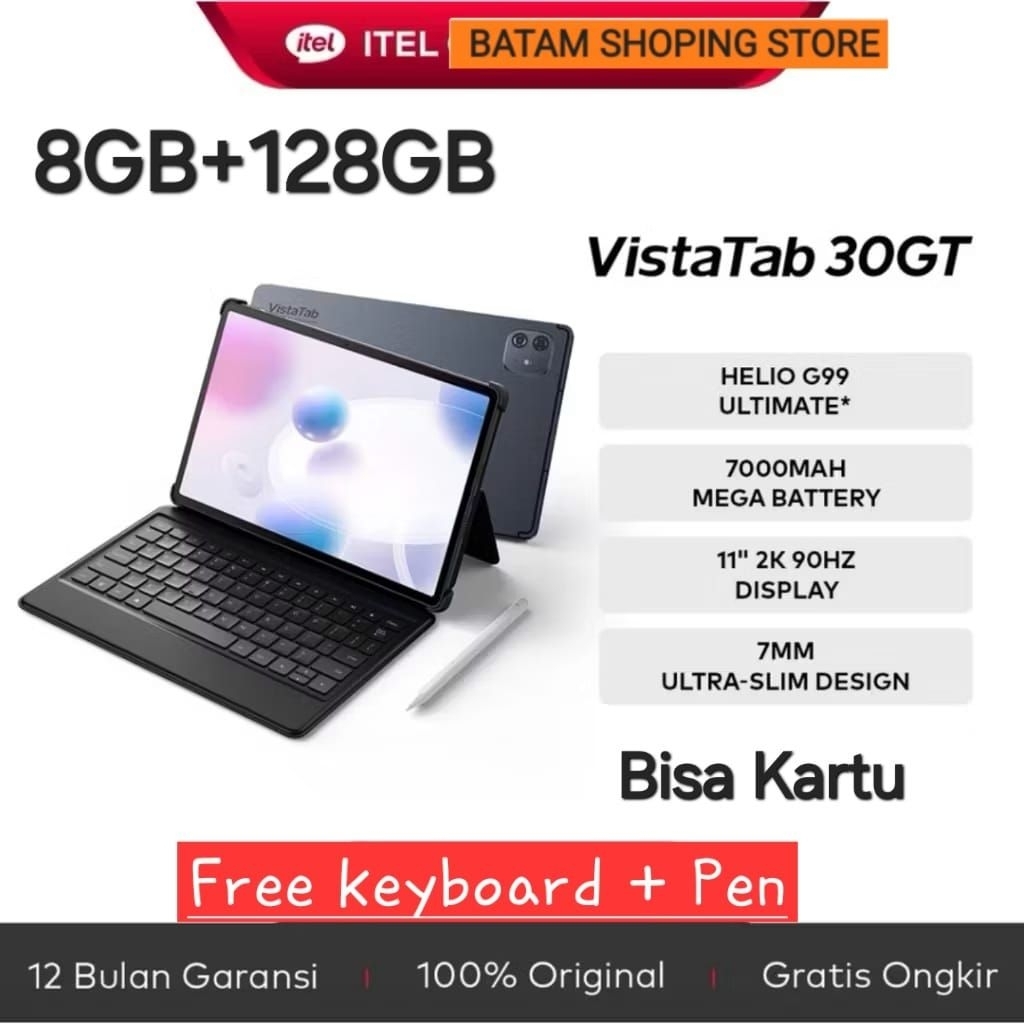 TABLET ITEL VISTA TAB 30 GT RAM 8GB + 128GB [ HELIO G99 ULTIMATE ] BISA KARTU GARANSI RESMI