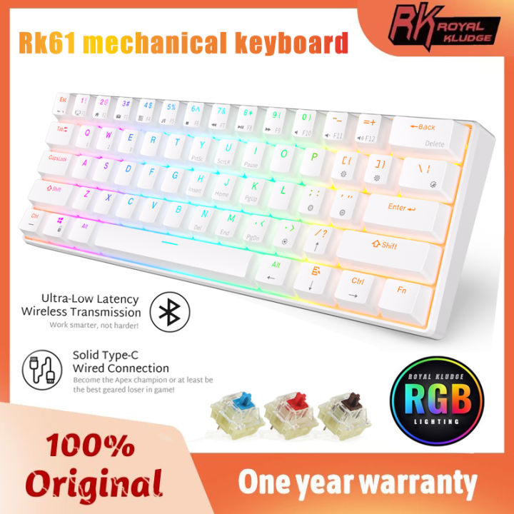 Royal Kludge RK61 Hot Swappable Bluetooth 3.0 & USB C Mode Ganda 60% Keyboard Gaming Mekanik RGB Backlit Ultra-Compact Red Switch Putih | Lazada Indonesia