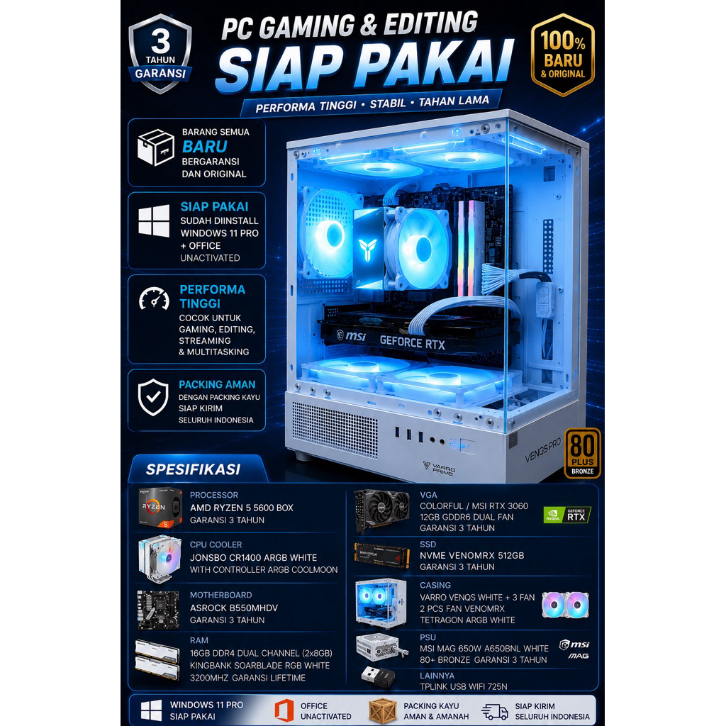 Paket Processor Gaming / Streaming AMD RYZEN 5 5600 RAM DDR4 16GB VGA RTX 3060 12GB SIAP PAKAI