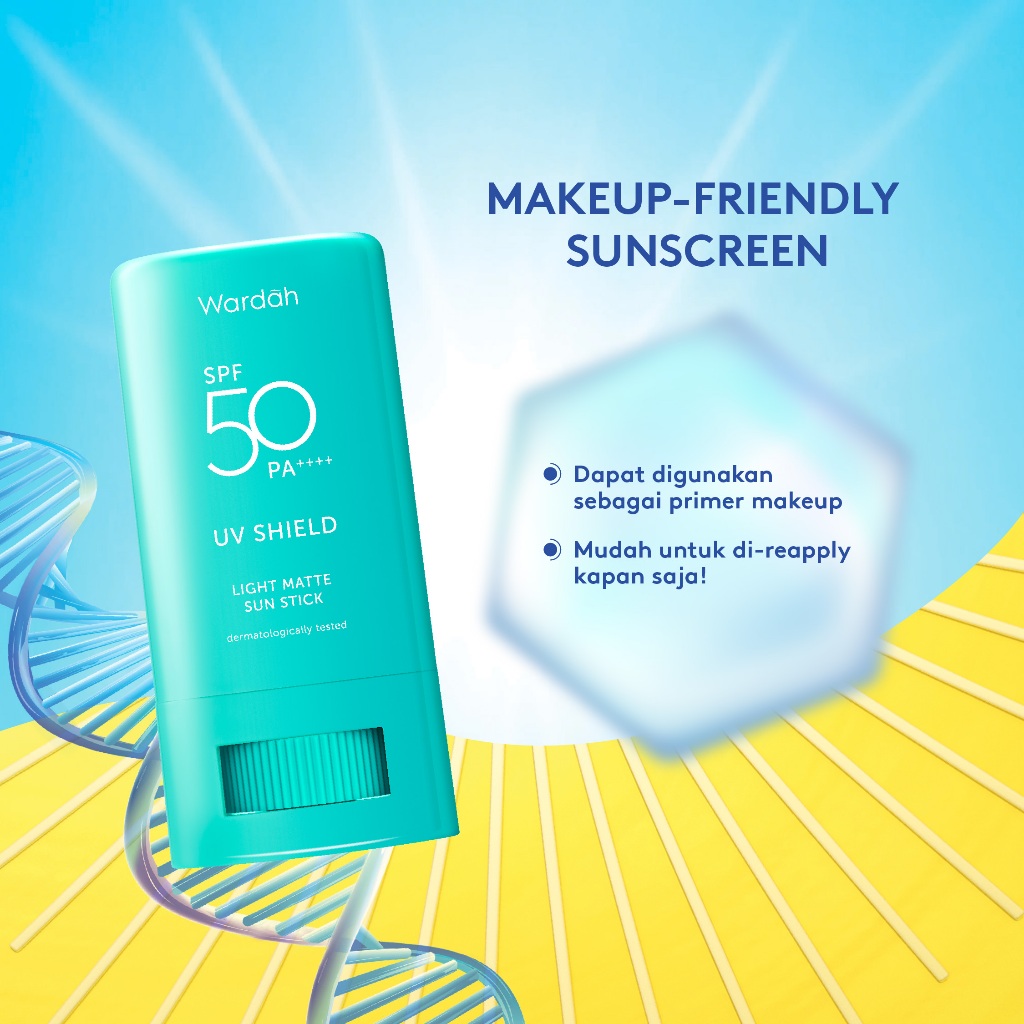 Wardah UV Shield Light Matte Sun Stick SPF 50 PA +++ 22 g - Sunscreen Wajah 0% Alkohol Dan Sebum Control - Tekstur Ringan - Mudah Di Bland