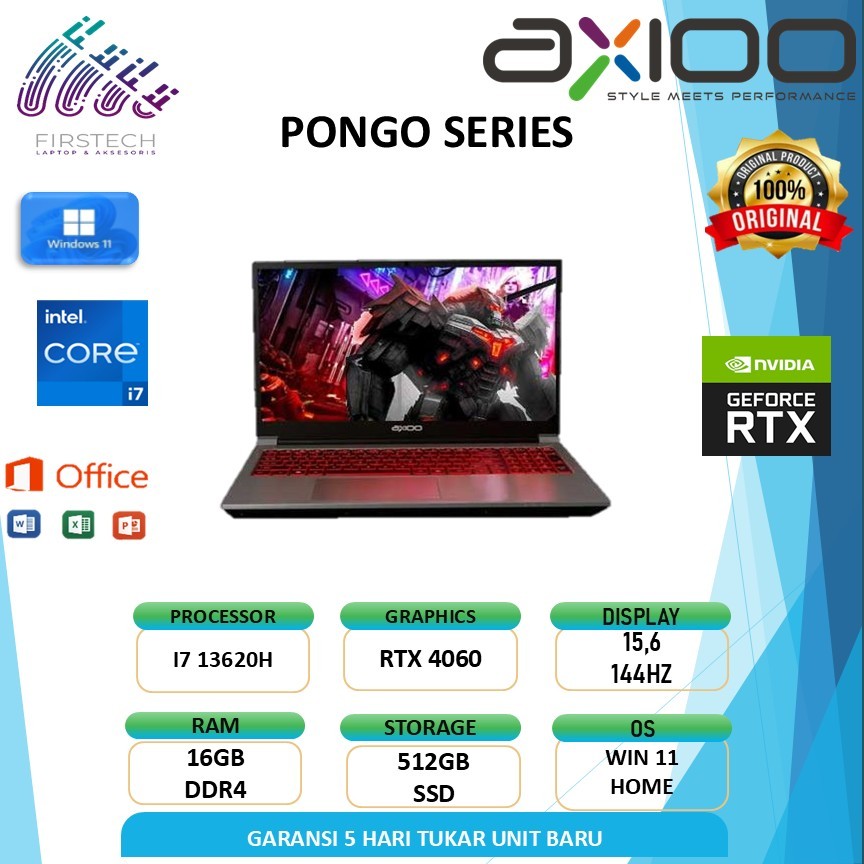 Jual Axioo Pongo 760 V2 Intel Core i7 13620H RTX 4060 8GB | RAM 16GB SSD 512GB 15.6" 144Hz FHD IPS | Shopee Indonesia