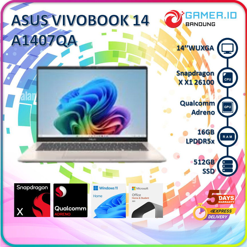 Jual ASUS VIVOBOOK 14 A1407QA SNAPDRAGON X X1 26100 16GB 512GB/1TB 14" WUXGA IPS | Shopee Indonesia