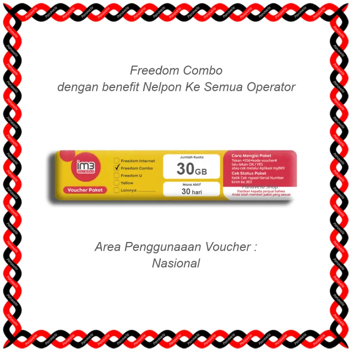 Voucher IM3 Freedom Combo Kuota 30GB 30 Hari | Berlaku Nasional | Lazada Indonesia