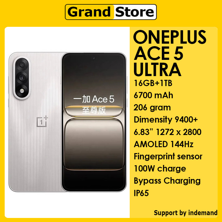 Jual Oneplus Ace 5 Ultra 5G 16GB/1TB 6700mAh 100W Dimensity 9400+ 6.83" 1272 x 2800 144Hz Android 15 | Shopee Indonesia