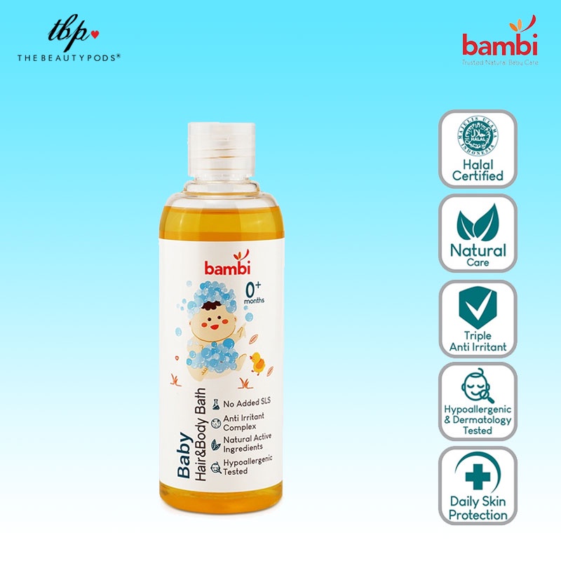 Bambi Baby Hair & Body Bath 2 in 1 200ml | Sabun dan Shampoo Untuk Kulit Bayi Normal - Sensitif | PH Balance