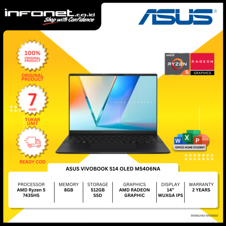 ASUS VIVOBOOK S14 OLED M5406NA RYZEN 5 7535HS 16GB 512GB 14" WUXGA W11 OHS21 | Lazada Indonesia