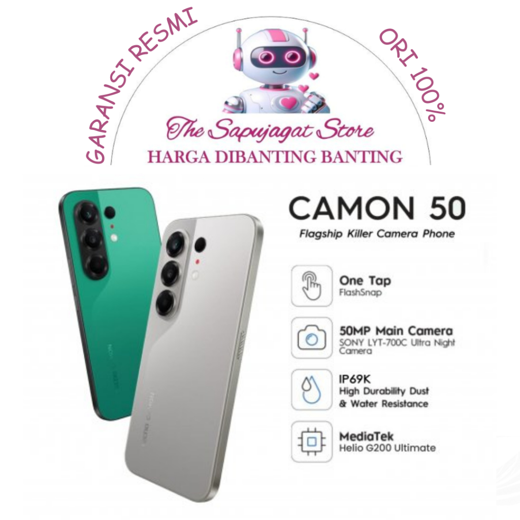 Tecno Camon 50 8/128 8/256 12/256 New Garansi Resmi Promo Bandung