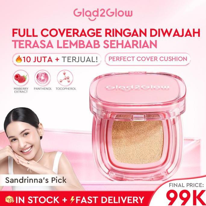 Glad2Glow Perfect cover waterproof cushion dengankandungan skincare mencegah kekusaman dan kulit keringsepanjang hari G2G fondation skin tint Concealer Foundation Wajah foundation cushion anti oksidasi dan tahan lama cushionnya glad2glow