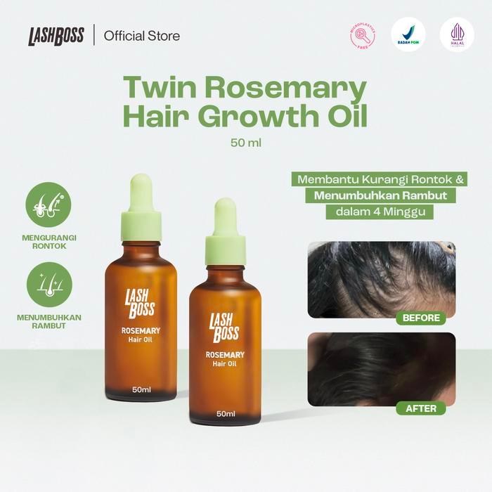 Twin Pack! LashBoss Rosemary Oil Hair Growth Oil Haircare - Minyak Penumbuh Rambut Rosemary Oil Hair Care Membantu Perawatan Rambut Rontok Minyak Rambut Hair Serum Hair Oil - Hair Oil 50ml+100ml