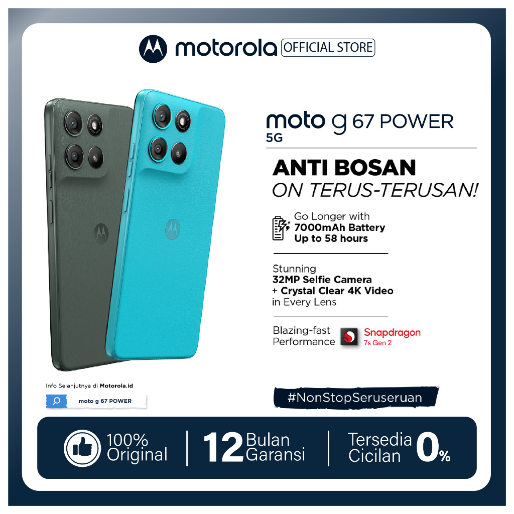 Jual Moto G67 Power 5G | RAMBoost 24GB/256GB - Snapdragon7s Gen2 - 7000mAh SiliconCarbon - 50MP Sony LYTIA600 - 4K Semua Lensa | Shopee Indonesia
