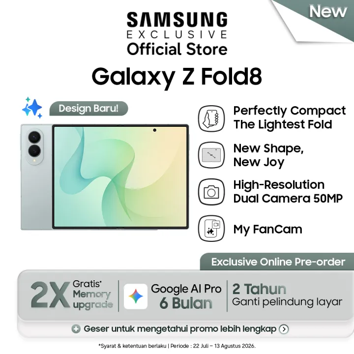 [Upgrade dari 256GB] Samsung Galaxy Z Fold8 [12GB/512GB] - Pistachio (Online Exclusive) | Hp AI | Desain Terbaru | Lazada Indonesia