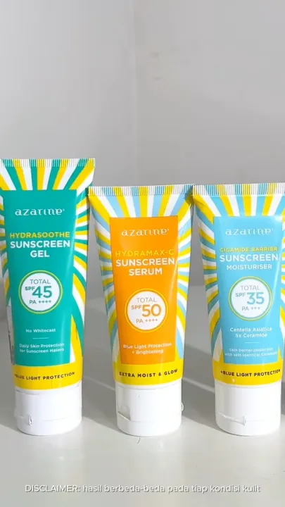 AZARINE Hydrasoothe Sunscreen Gel SPF45 | Mist SPF50 | Sun Shield Serum SPF50 | HydraMax-C Sun SPF50 | Tone Up Sun SPF50 | Cicamide Barrier Sun | Calm My Acne Sun | Hydracool Ceraspray Sun