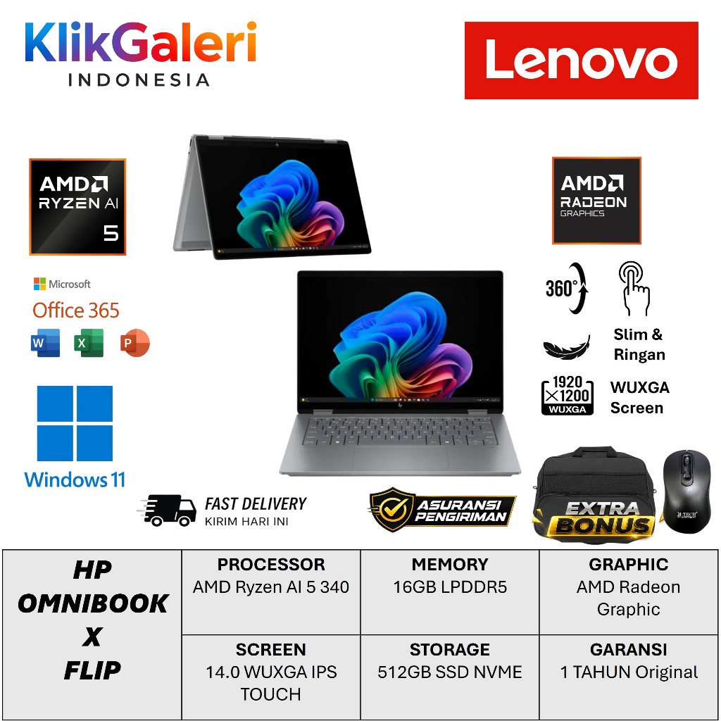 HP Omnibook X Flip 14 Touch AMD Ryzen AI 5 340 16GB 1TB SSD WUXGA IPS Win11 Laptop Lipat Touch