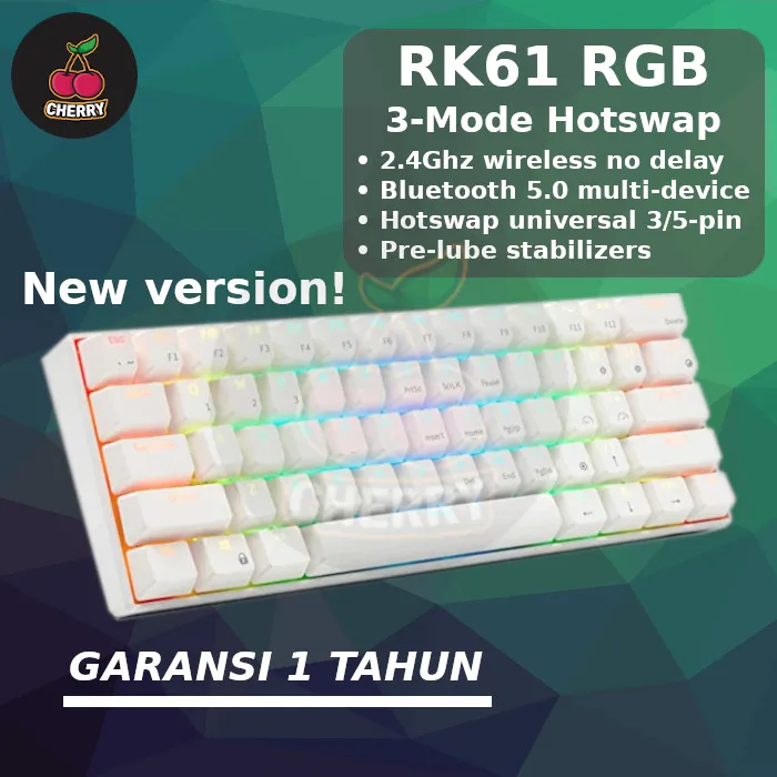 Royal Kludge RK61 RGB Compact 60% Mechanical Keyboard Wireless Bluetooth Hotswap 3-mode | Lazada Indonesia