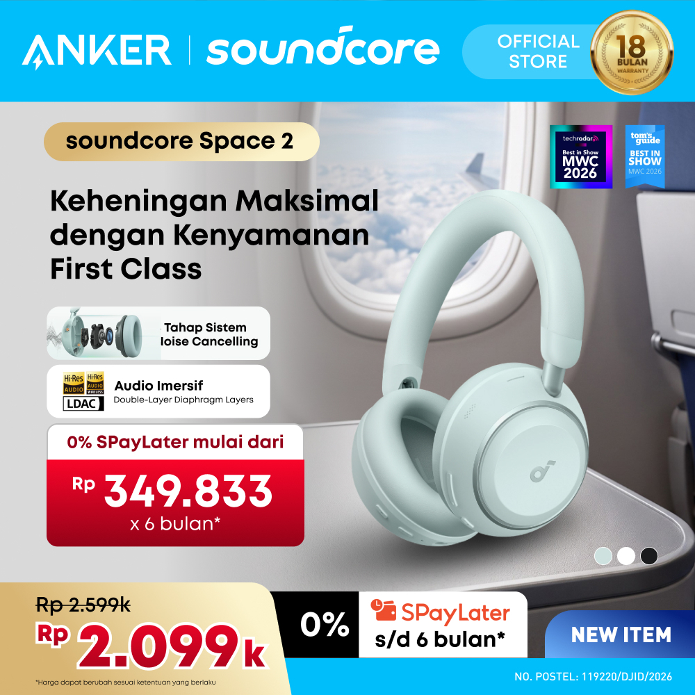 Jual Soundcore Space 2 by Anker Active Noise Cancelling ANC Headphones Comfortable Fit 50H Playtime LDAC Hi-Res Wireless Audio Dual Connection Clear Calls Bluetooth 6.1 Nap Mode Wearing Detection - D1402 | Shopee Indonesia