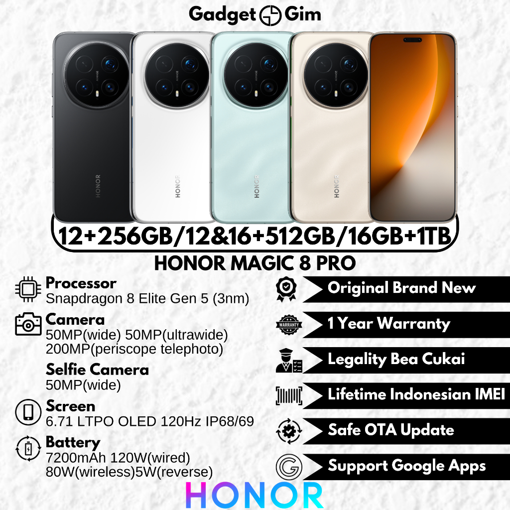 Jual Honor Magic8 Pro / Honor Magic 8 Pro 5G 16GB 1TB Snapdragon 8 Elite Gen 5 200MP 7200mAh 120W IP68/69 | Shopee Indonesia