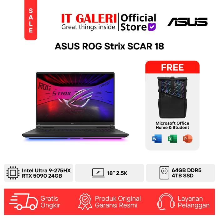 Jual ASUS ROG Strix SCAR 18 | G835LX-I9N59MZT-HM | Intel Core Ultra 9-275HX | RTX5090 24GB | RAM 64GB | SSD 4TB | Layar 18"Inch 2.5K Mini LED, 240Hz | Windows 11 Home + Microsoft Office Home 2024 | Shopee Indonesia