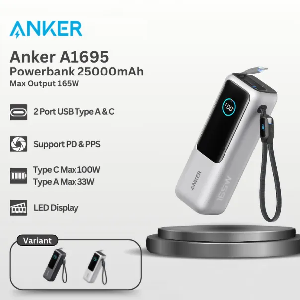 Anker Powerbank 25K 165W Built-In USB-C Retractable Cable Ultra Fast Charging A1695 25000mAh | Lazada Indonesia