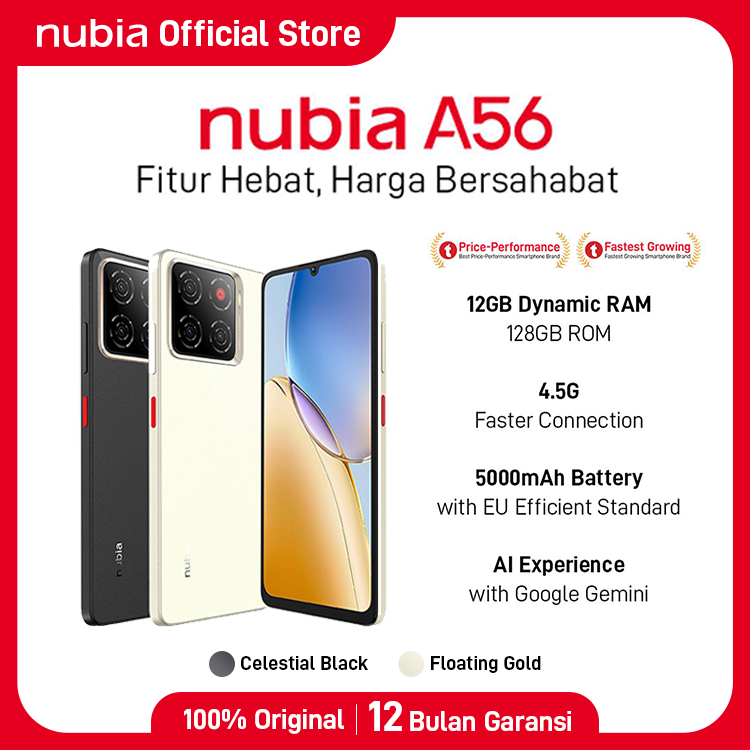 Jual Handphone nubia A56 ROM 128GB RAM 12GB (4+8GB) Smartphone Kamera AI 13MP Triple Camera Layar 6.75" 90Hz, Baterai 5000mAh Fast Charging | Shopee Indonesia