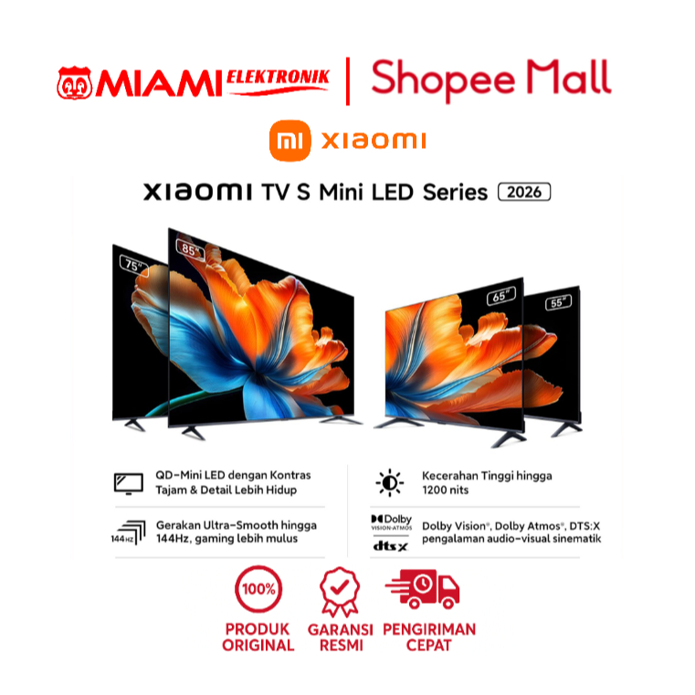 Jual Xiaomi 98" 85" 65" TV S Mini LED Series 2026 | QD-Mini LED Kontras Mendalam & Detail | Shopee Indonesia