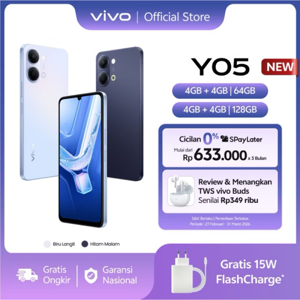 VIVO Y05 (4+4/128GB) (4+4/64GB) - GARANSI RESMI