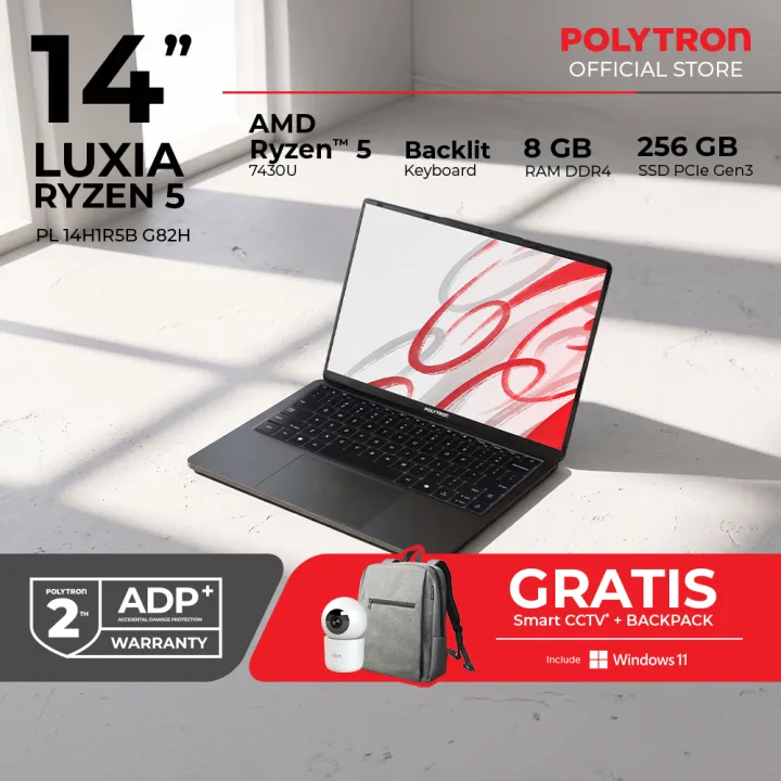 POLYTRON Laptop Luxia R5 | AMD Ryzen™ 5 7430U | 14" | 8GB | 256GB |W11 Home | PL 14H1R5B G82H | Lazada Indonesia