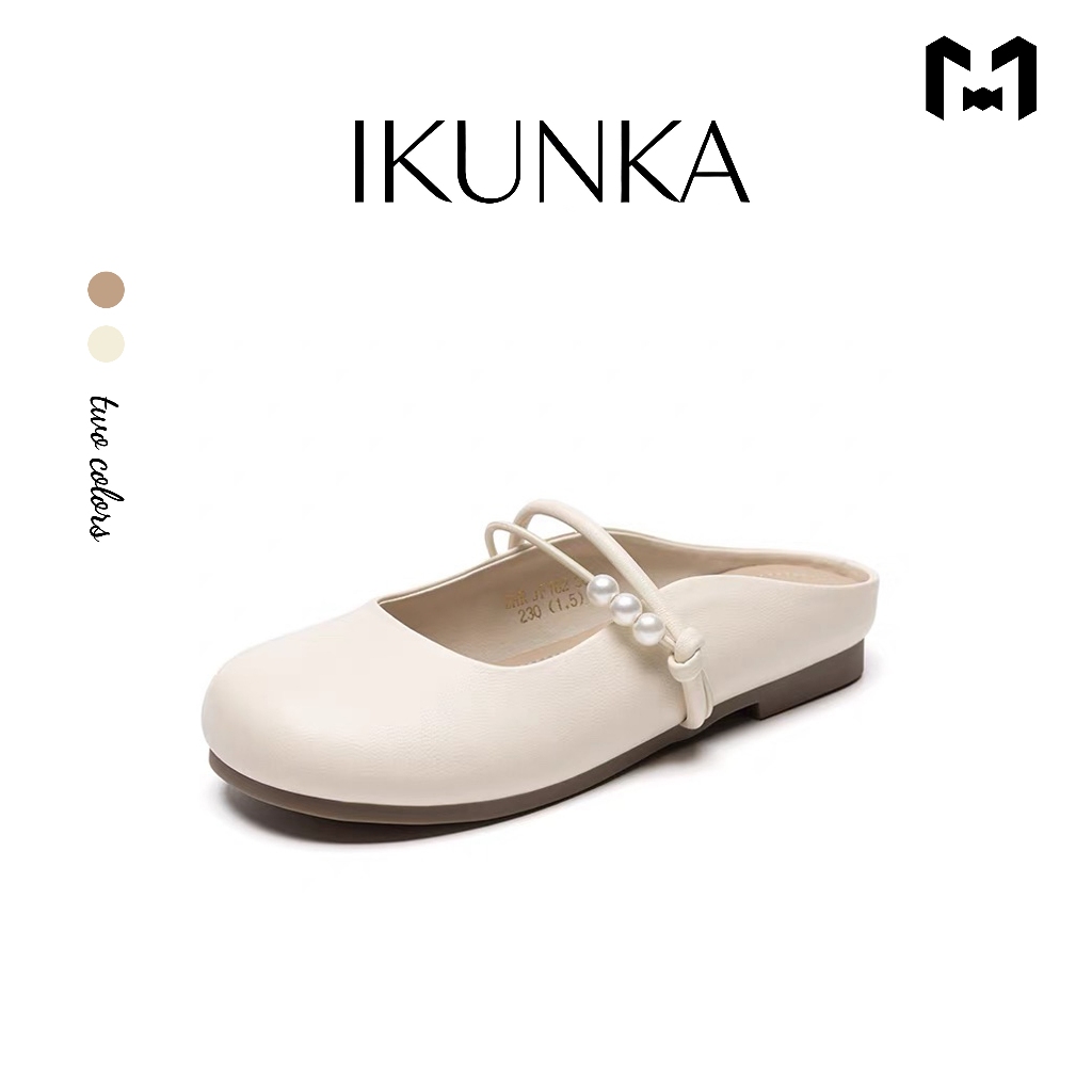 Jual IKUNKA Sepatu Flat Wanita Sandal Mules Slip On kasual Jepang Sepatu Tunggal Kepala Bulat Datar | Shopee Indonesia