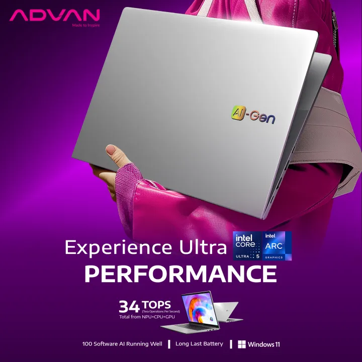 ADVAN Laptop AI Gen Ultra With Ai 14'' Intel Core Ultra 5 125H 16GB 512 GB IPS 100% sRGB Windows 11 - Garansi Resmi 1 Tahun | Lazada Indonesia